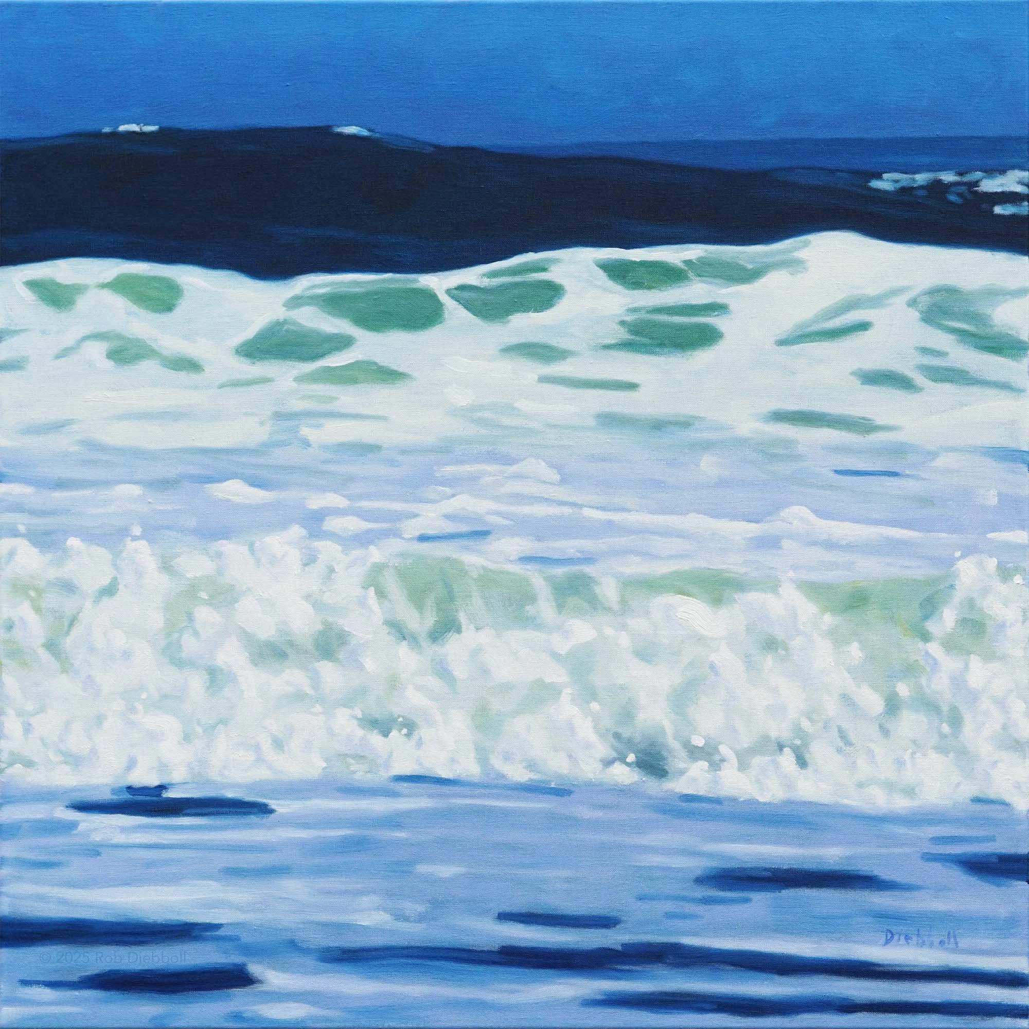 New: &ldquo;Hurricane Erin&rdquo;, oil on linen, 30 x 30
The day after a hurricane usually brings a day of sunshine on waves that are beginning to settle down, but still loaded with energy. The wave life cycle is hypnotic. 

View June 6-7 in my studi