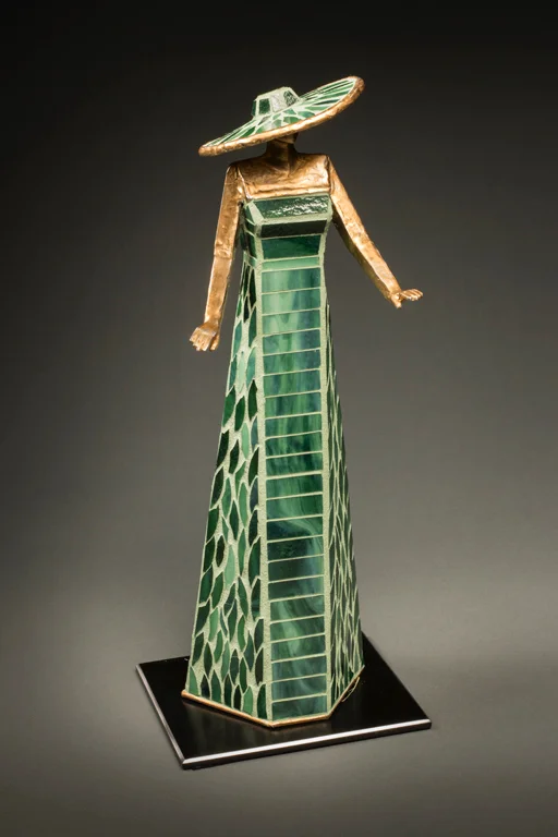 A Mind of Her Own 19”H x 7.5”D x 10”W Welded Bronze and Steel, Glass (unique)