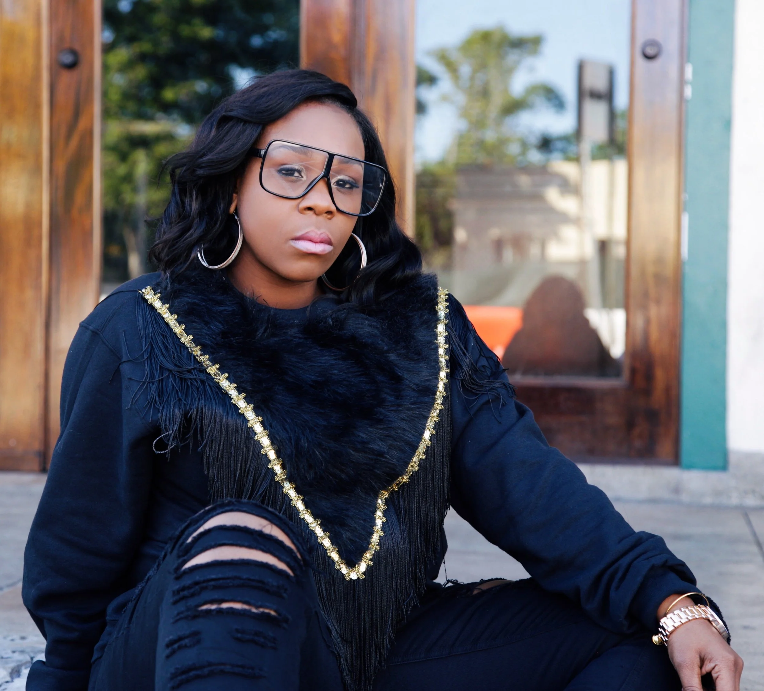 Faux Fur Fringe Gold Sequins