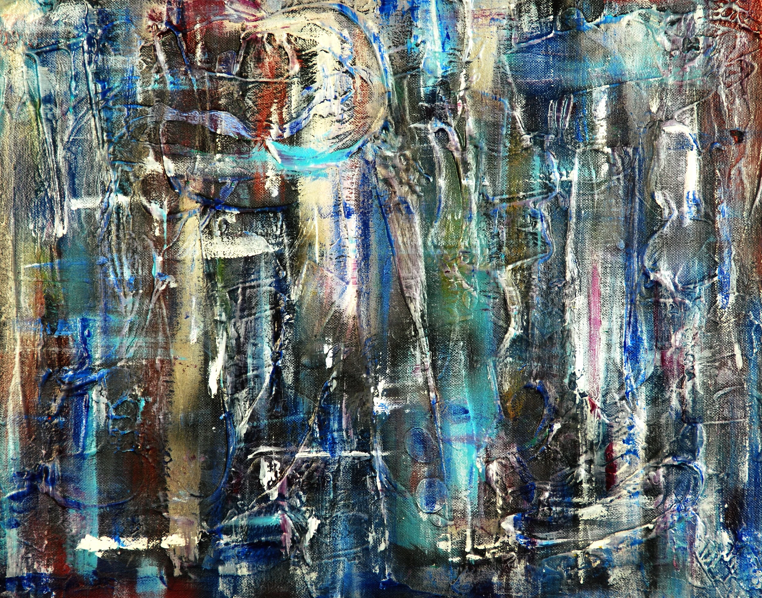 “Release” by Stacy Marie Hawley, Mixed Media on Canvas Board, 2006.This painting started as a place that I could come to express frustration, sadness and to process any complex emotion I was feeling. I would just come to the studio and paint on this…