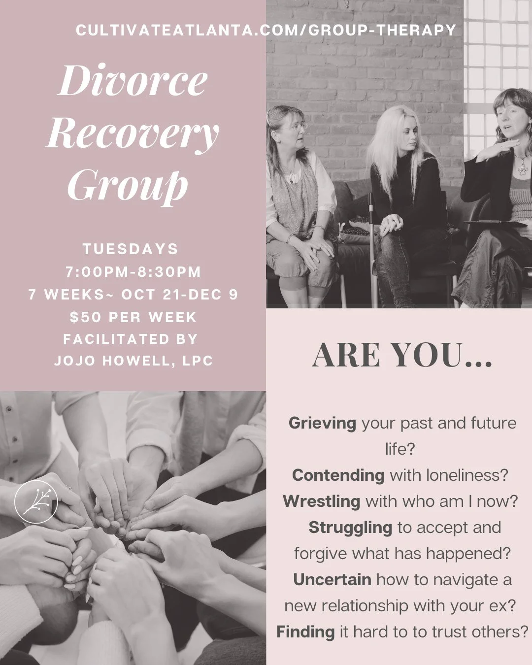 Do you feel overwhelmed, isolated, or in pain around issues related to your divorce? Are you interested in pursuing recovery and growth in the company of other supportive women who are struggling with the aftermath of their divorce? Do you feel stuck