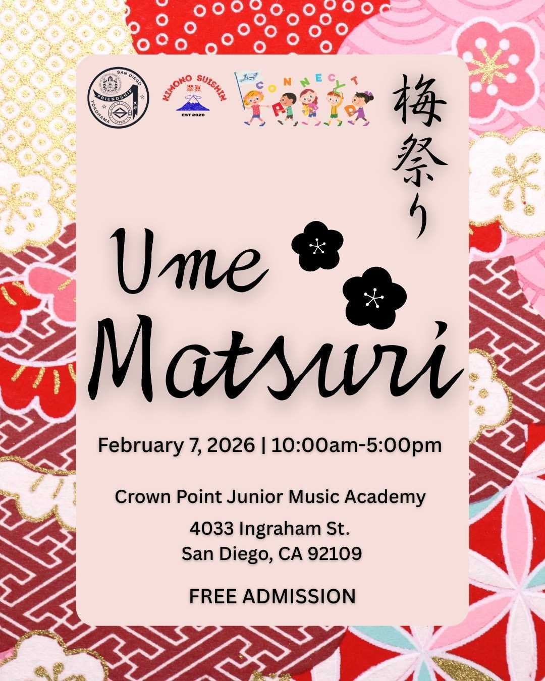 Join us for ume flavored onigiri-making at @sdyscs's "Ume Matsuri" on Saturday, February 7. The onigiri part of the festival will be from 1 - 3 PM.

Experience a taste of Japan with performers, booths, food, and activities reflecting divers