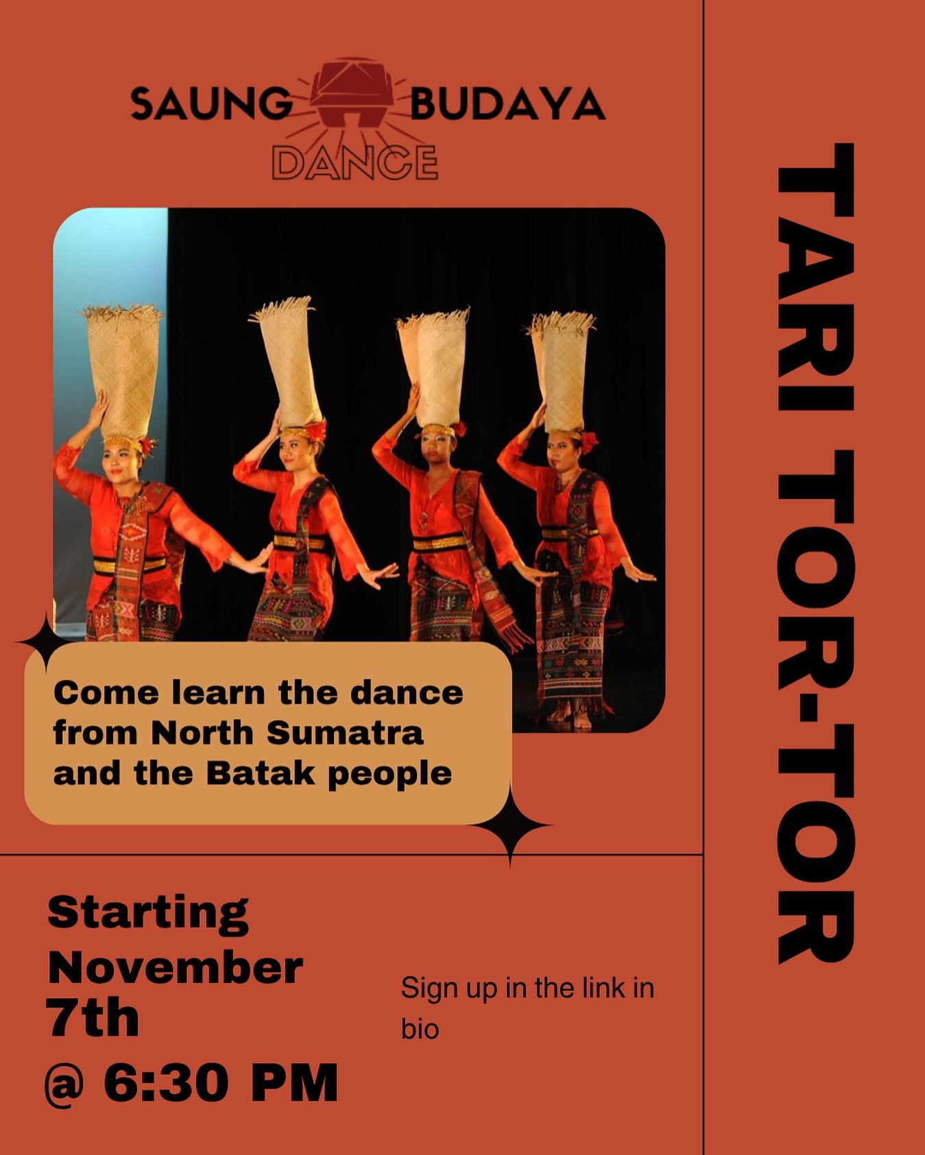 *NEW CLASS ALERT*
Join us in learning Tari Tor-tor from North Sumatra! This dance has roots in honoring the ancestors for the Batak people. Classes with start Friday 11/7 at 6:30 PM. Location will be given upon sign up. Click on link in bio for more 