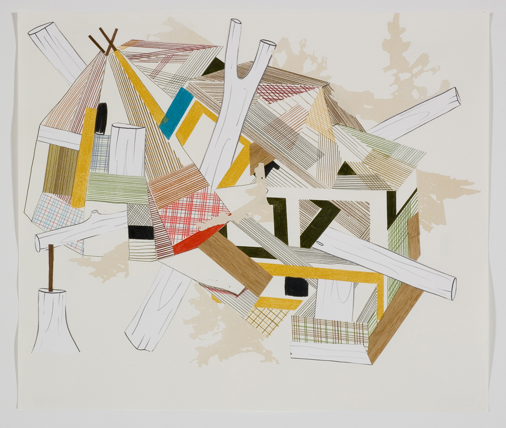  Houses &amp; Timbers 34, 2006  Pencil, gouache and collage on paper  17 x 14 inches  43.18 x 35.56 cm       