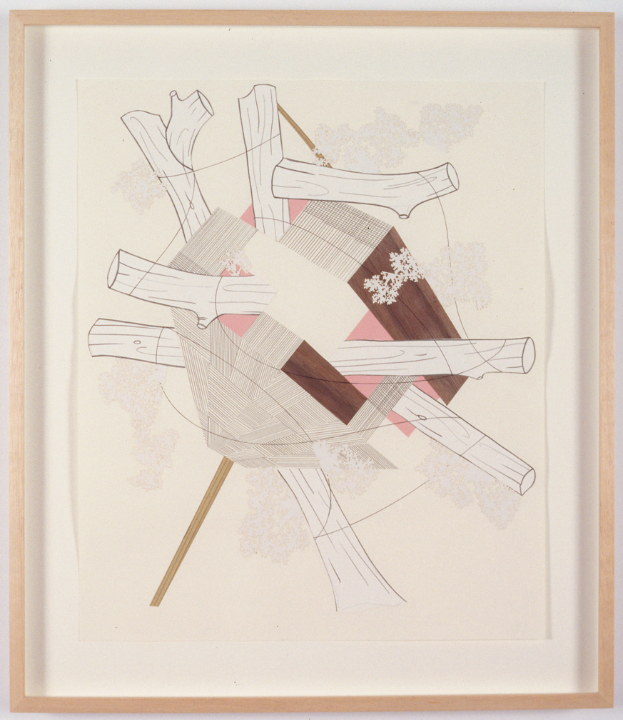  Houses &amp; Timbers 14 (Kickstand), 2004  Pencil, gouache and collage on paper  17 x 14 inches  43.18 x 35.56 cm       