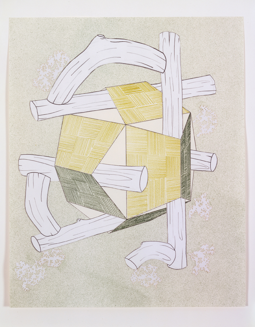  Roofs &amp; Timbers 2, 2004  Pencil, gouache and collage on paper  14 x 11 inches  35.56 x 27.94 cm       