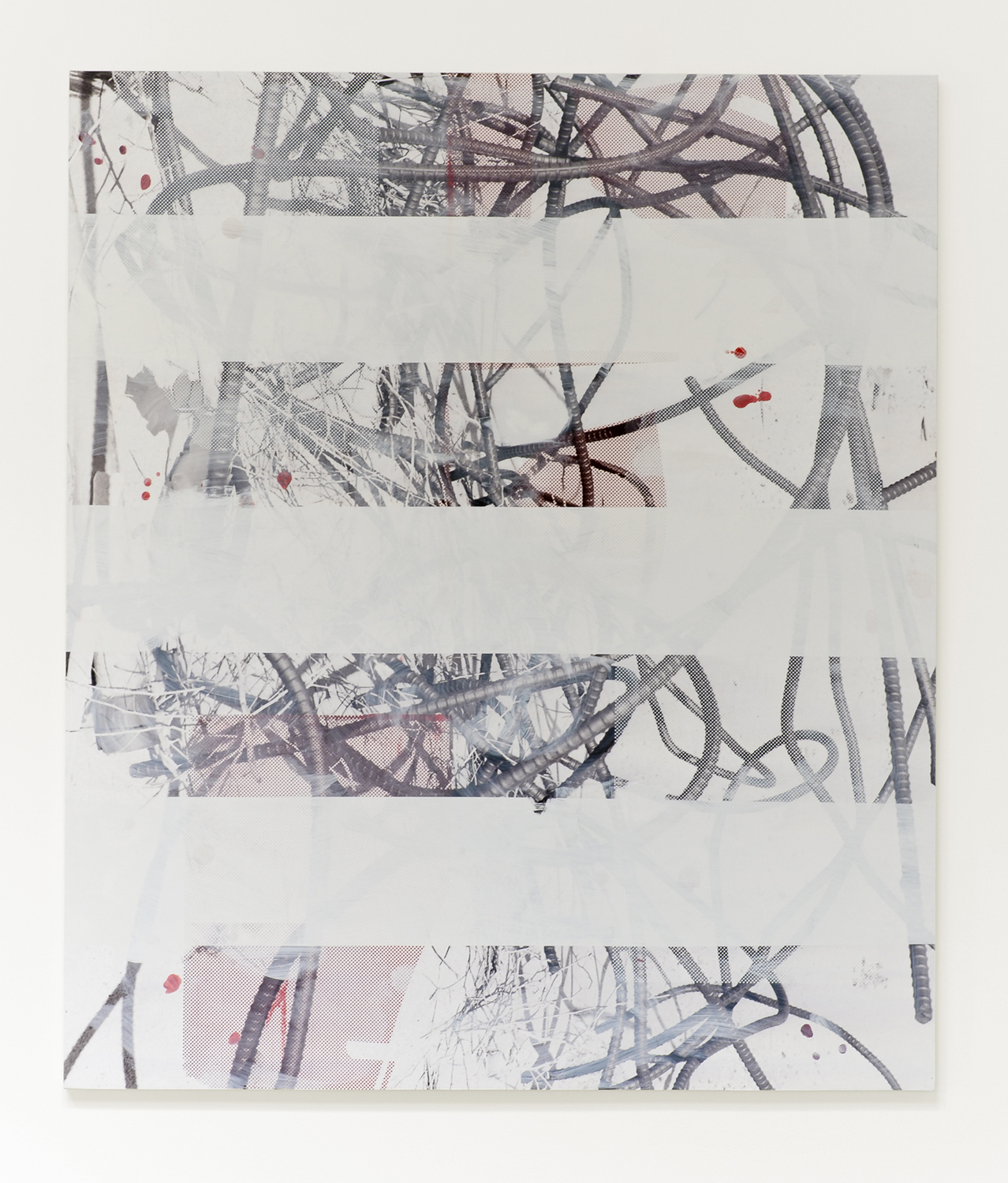  Untitled (rebar 3), 2013  Acrylic, oil and UV cured ink on canvas over panel  84 x 72 inches  213.36 x 182.88 cm       