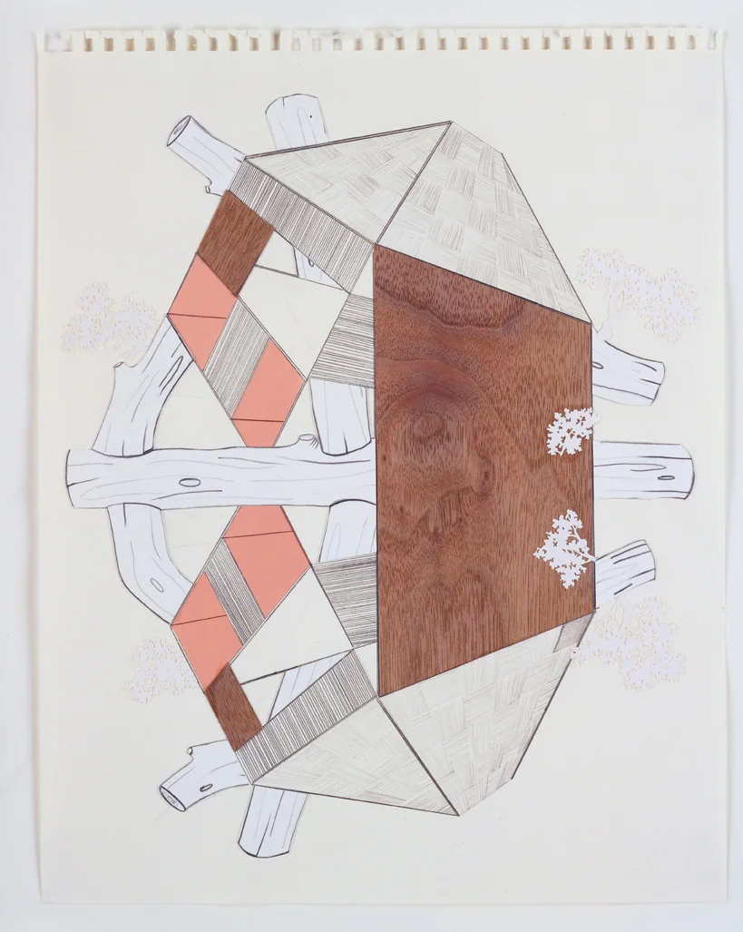 Two Houses & Timbers, 2003 Pencil, gouache and collage on paper 14 x 11 inches 35.56 x 27.94 cm