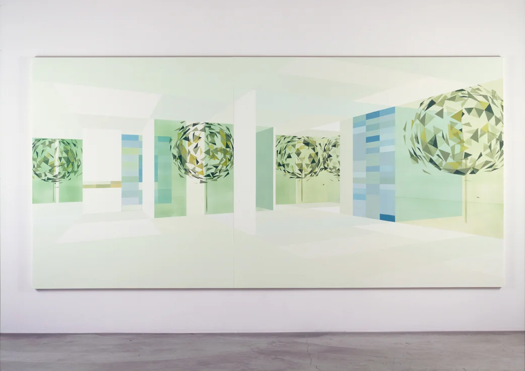 House: South View from Court, 1999 Acrylic on canvas over panel 80 x 162 inches 203.2 x 411.48 cm