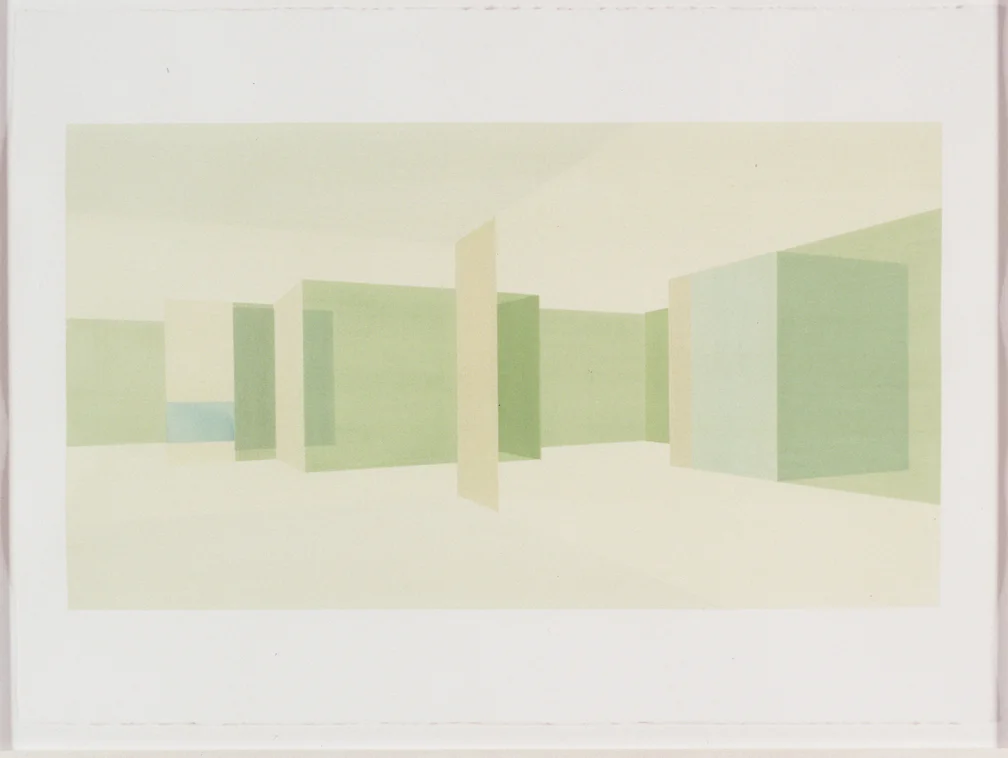 Interior Study South (View From Court), 1999 Liquid acrylic on paper 22 x 30 inches 55.88 x 76.2 cm