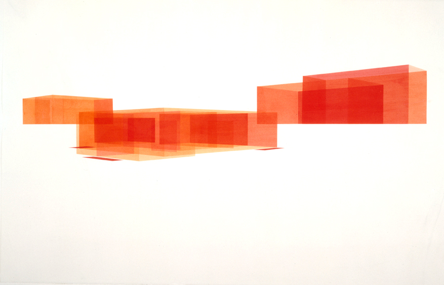  House: South Rotation Red 3 (Northwest View), 2000  Liquid acrylic on paper  26 x 40 inches  66.04 x 101.6 cm       