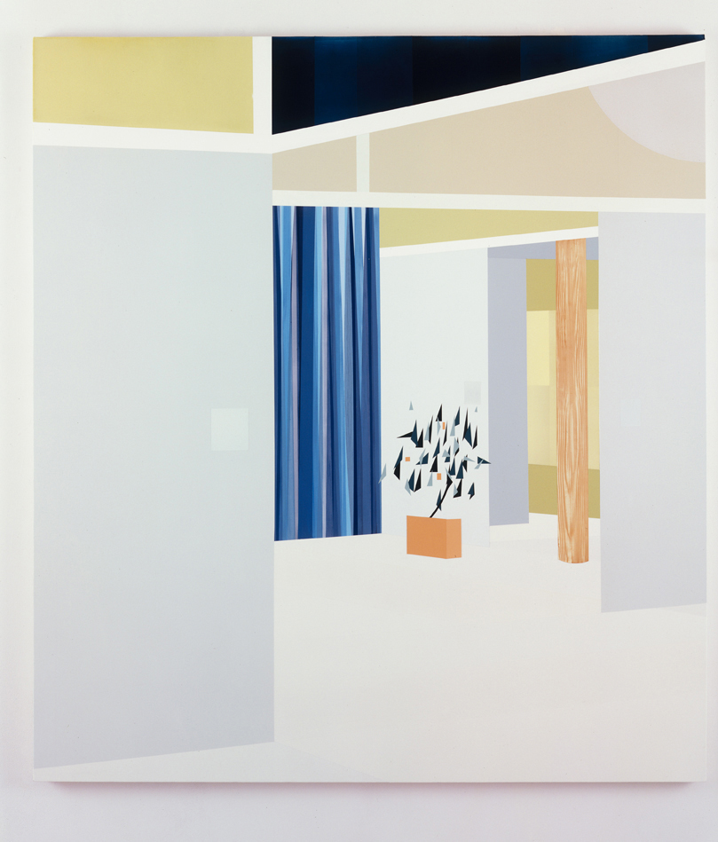  Interior with Sliding Panels (North View Framing),  1998  Oil and acrylic on canvas over panel  72 x 64 inches  182.88 x 162.56 cm       