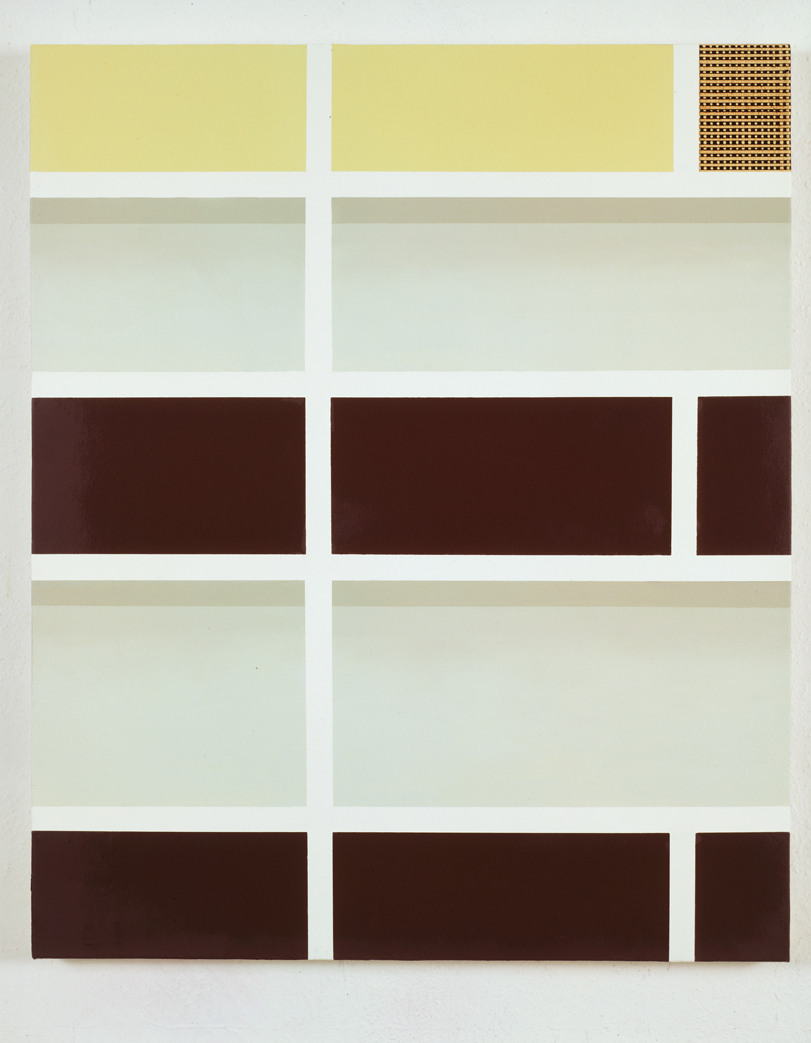  Shelf with Speaker, 1996  Oil and acrylic on canvas over panel  36 x 30 inches  91.44 x 76.2 cm       