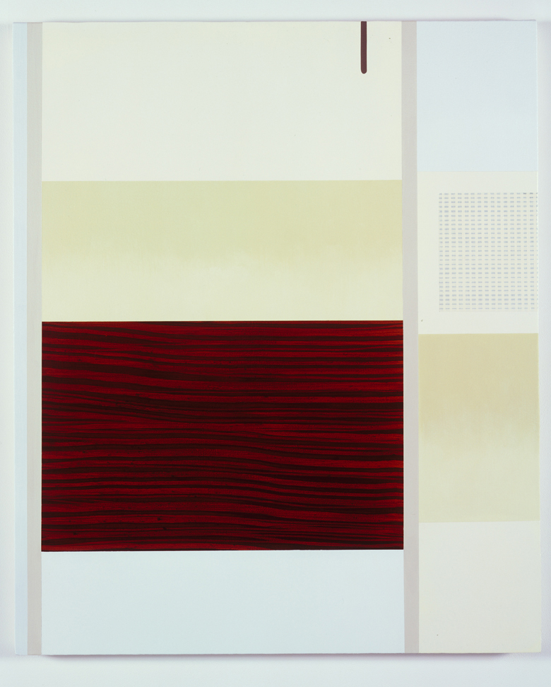  Storage System on Two-Toned Wall, 1997  Oil and acrylic on canvas over panel  36 x 30 inches  91.44 x 76.2 cm       