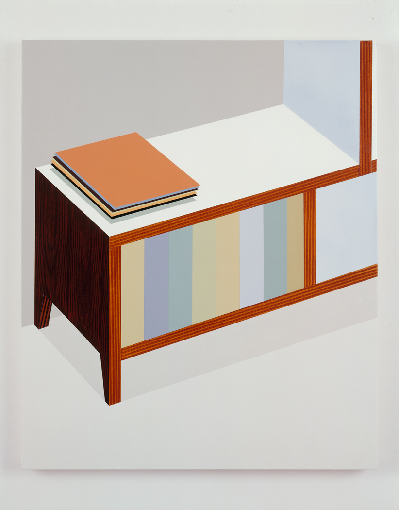  Storage Unit with Magazines, 1997  Oil and acrylic on canvas over panel  36 x 30 inches  91.44 x 76.2 cm       