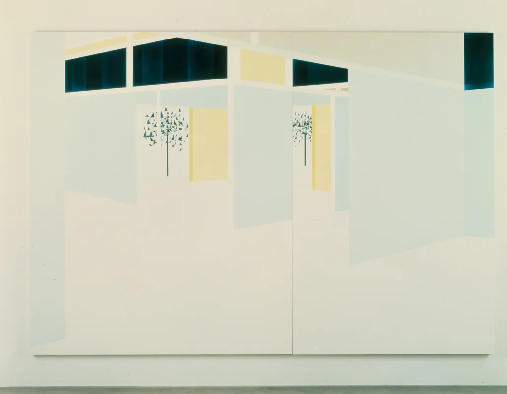 Interior with Sliding Panels (South View), 1998 Oil and acrylic on canvas over panel 96 x 138 inches 243.84 x 325.12 cm