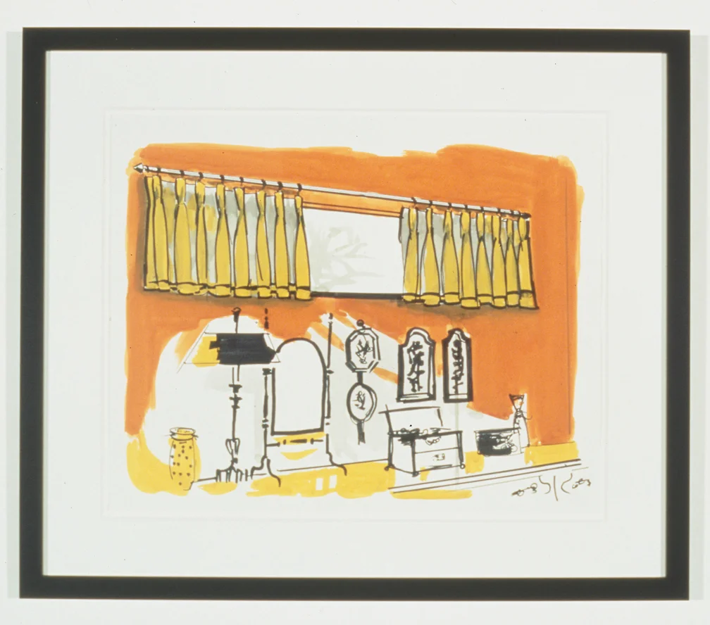 Untitled Interior Sketch 4, 1995 Gouache and marker on paper 14 x 17 inches 35.56 x 43.18 cm