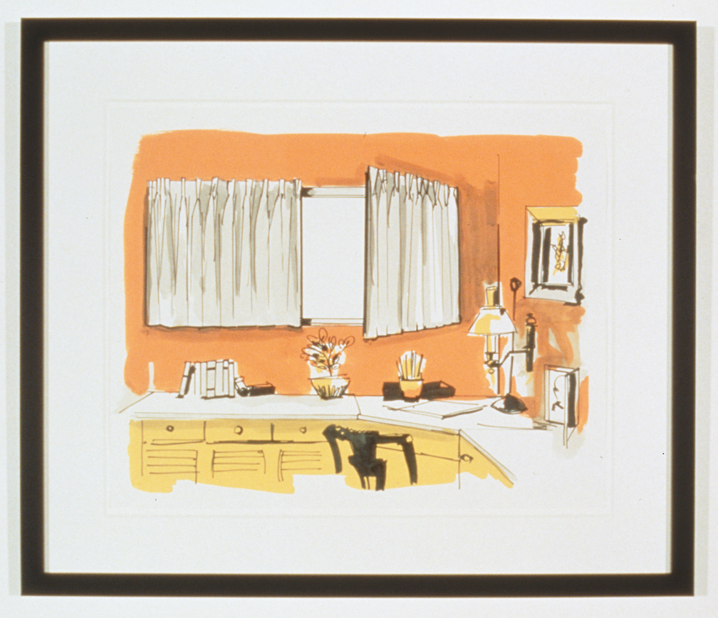  Untitled Interior Sketch 5, 1995  Gouache and marker on paper  14 x 17 inches  35.56 x 43.18 cm       