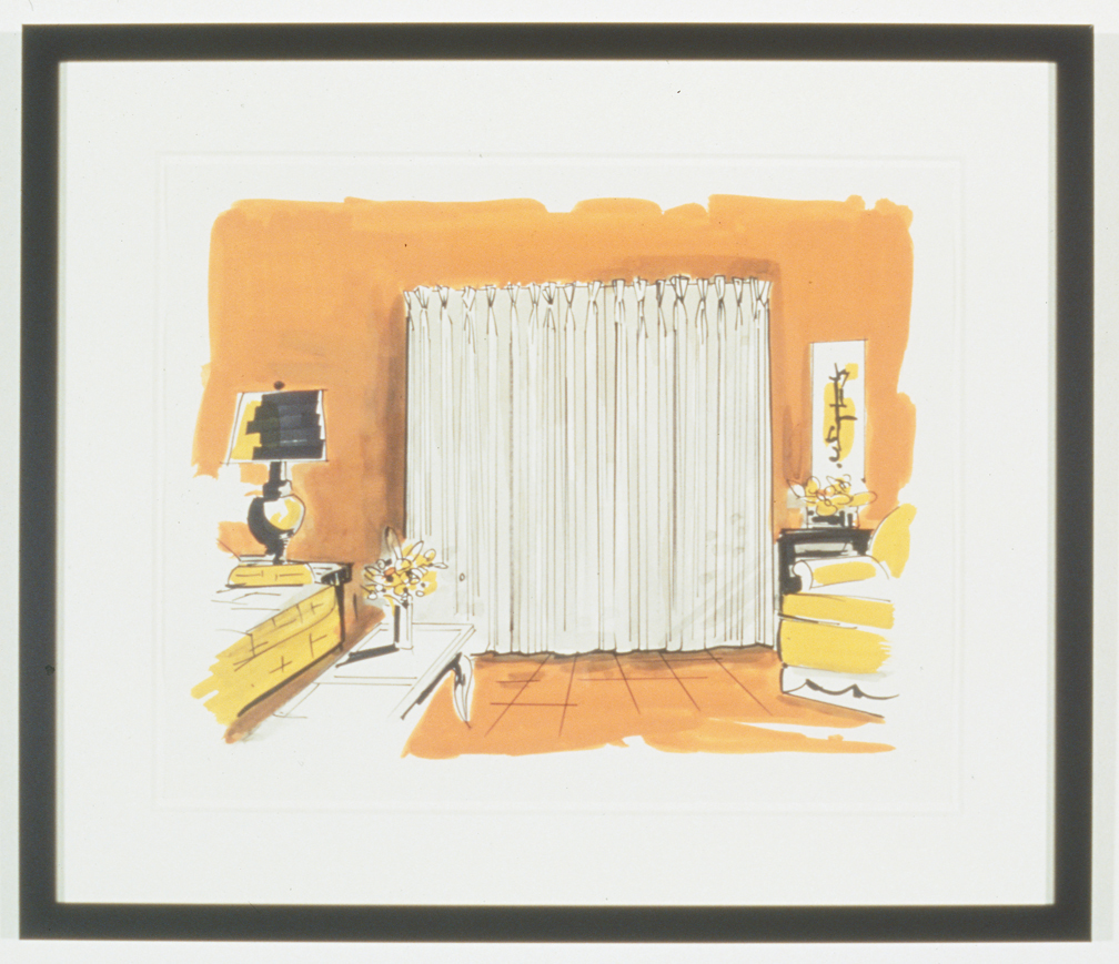  Untitled Interior Sketch 6, 1995  Gouache and marker on paper  14 x 17 inches  35.56 x 43.18 cm       