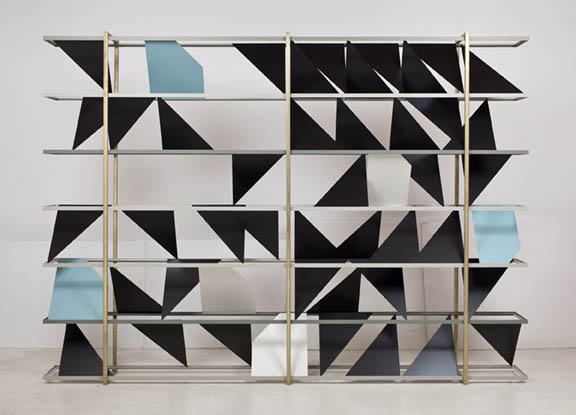  Untitled (screen), 2011  Powder coated steel, brass plated steel and enamel  84 x 120 x 12 inches  213.36 x 304.8 x 30.48 cm       