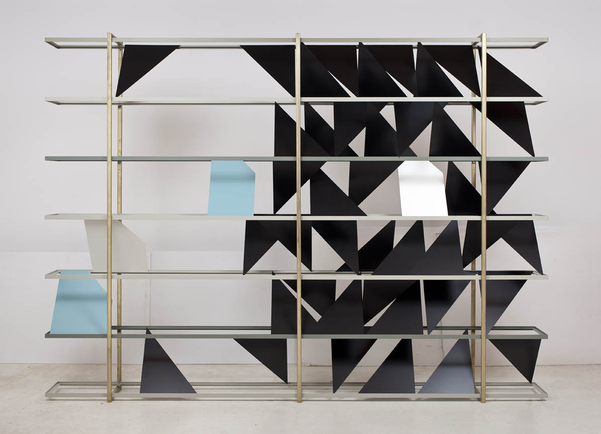  Untitled (screen), 2011  Powder coated steel, brass plated steel and enamel  84 x 120 x 12 inches  213.36 x 304.8 x 30.48 cm       