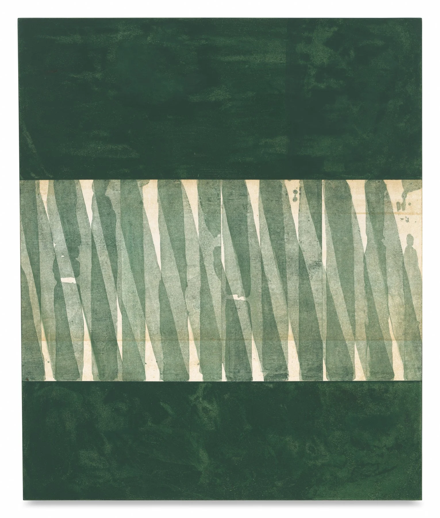      Untitled (3 Bands Cobalt Deep), 2025, Pigment dispersion, acrylic, and oil on linen over panel, 48 x 40 inches                 