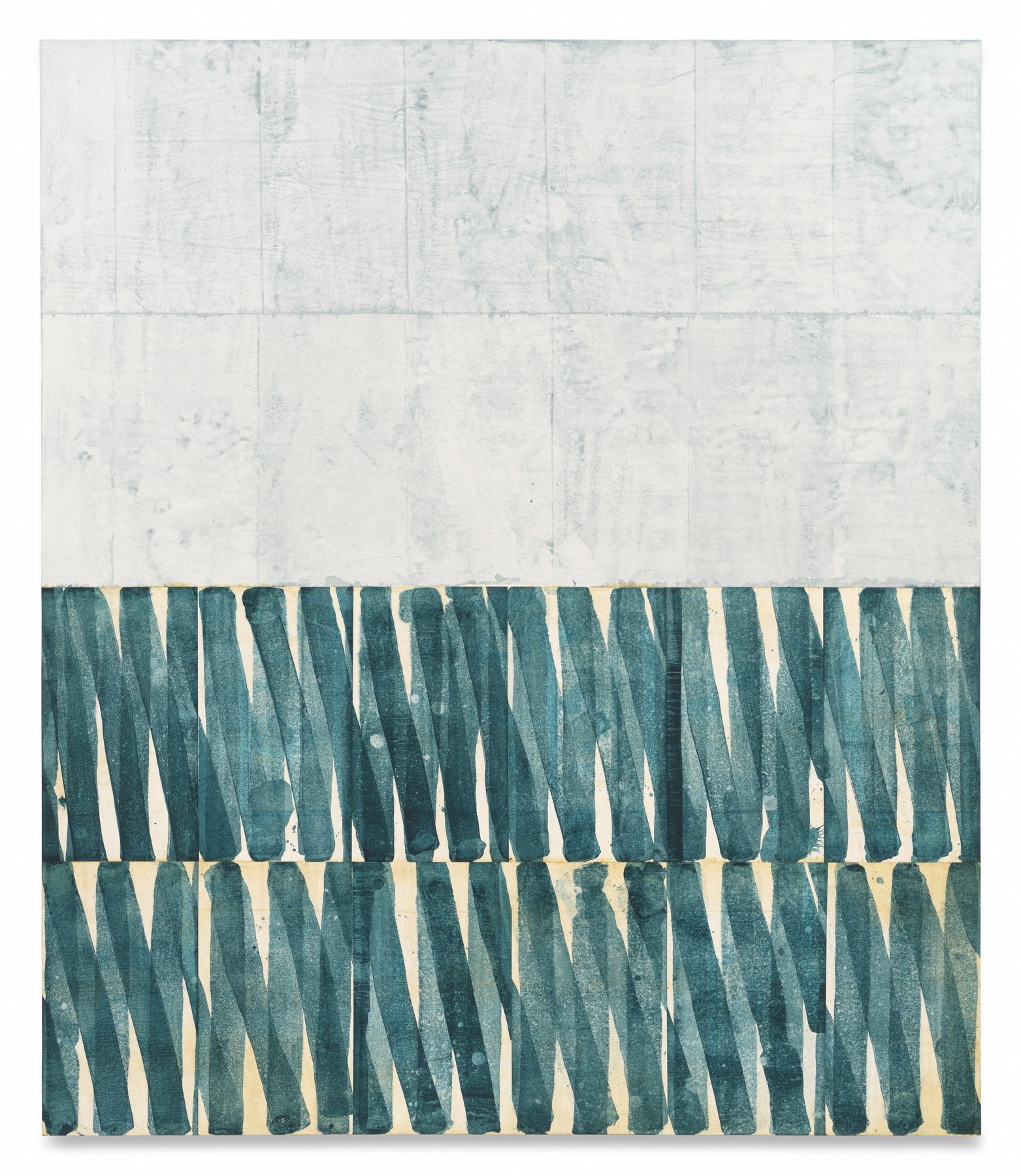      Untitled (4 Bands Midnight), 2025, Pigment dispersion and acrylic on linen over panel, 77 x 66 inches                 