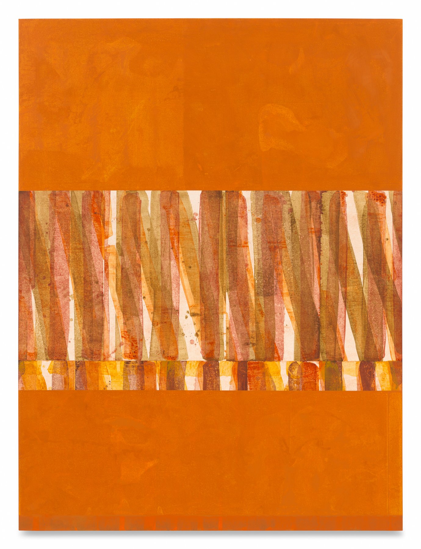       Untitled (5 Bands Rust Interval), 2025, Pigment dispersion, acrylic, and oil on linen over panel, 64 x 48 inches                 