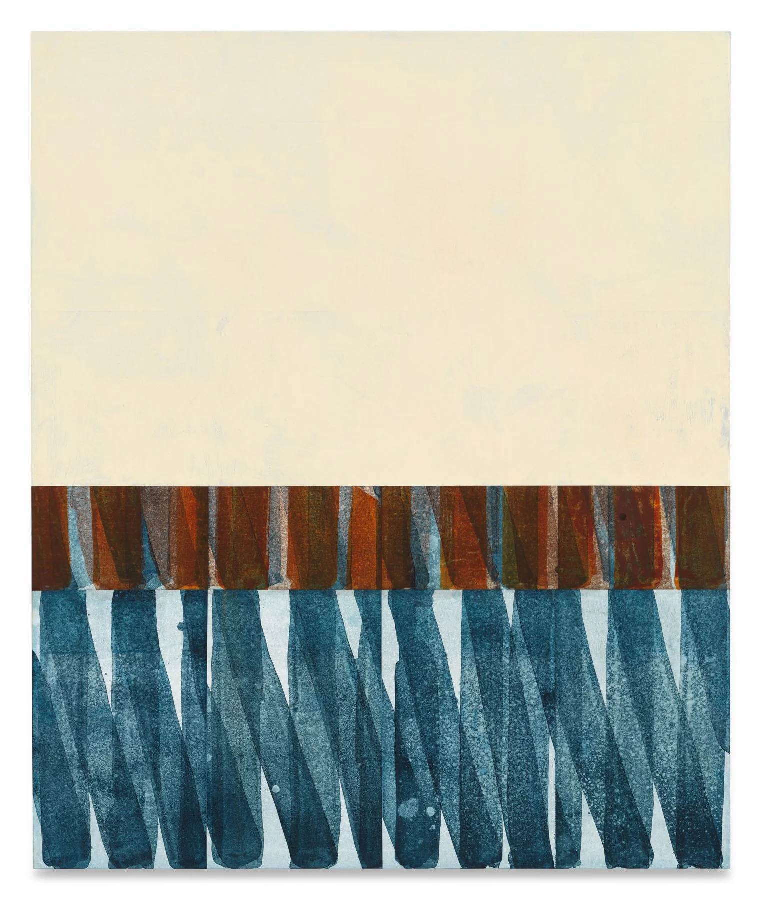  Untitled (3 Bands Oxide Blue), 2025  Pigment dispersion, acrylic, and oil on linen over panel  48 x 40 inches       