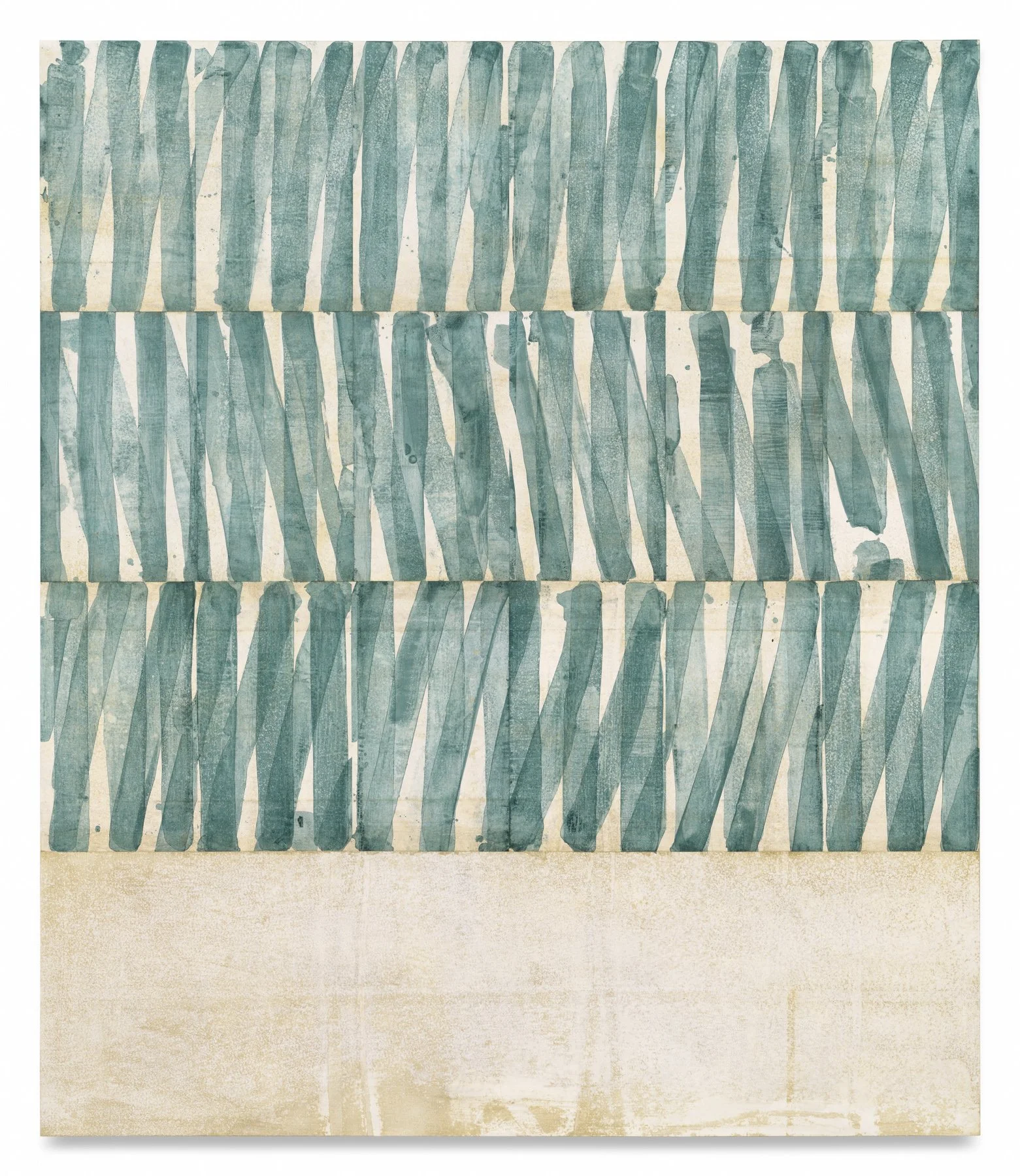  Untitled (4 Bands Blue Salt), 2025  Pigment dispersion and acrylic on linen over panel  77 x 66 inches       