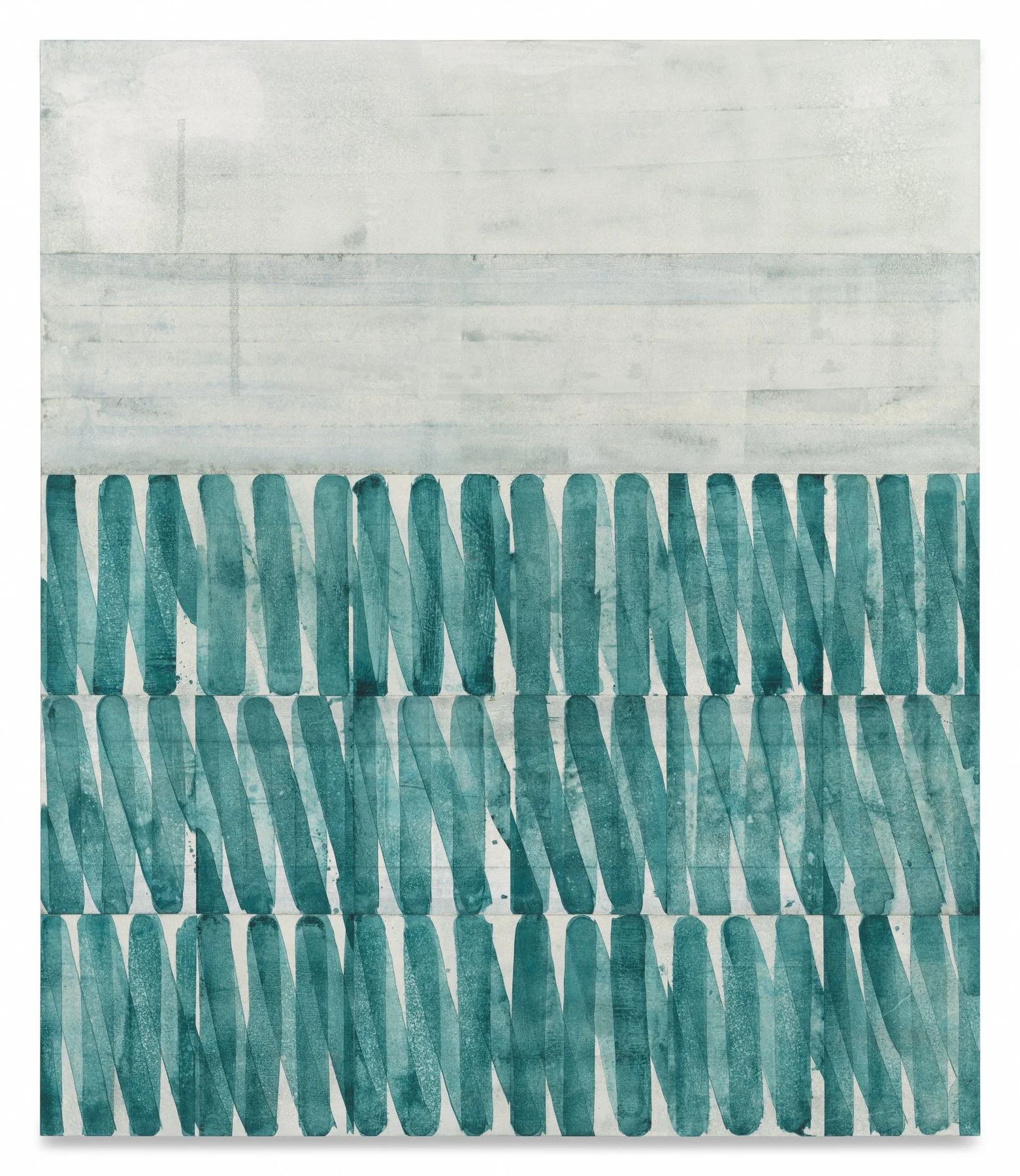  Untitled (5 Bands Mineral Wash), 2025  Pigment dispersion and acrylic on linen over panel  77 x 66 inches       