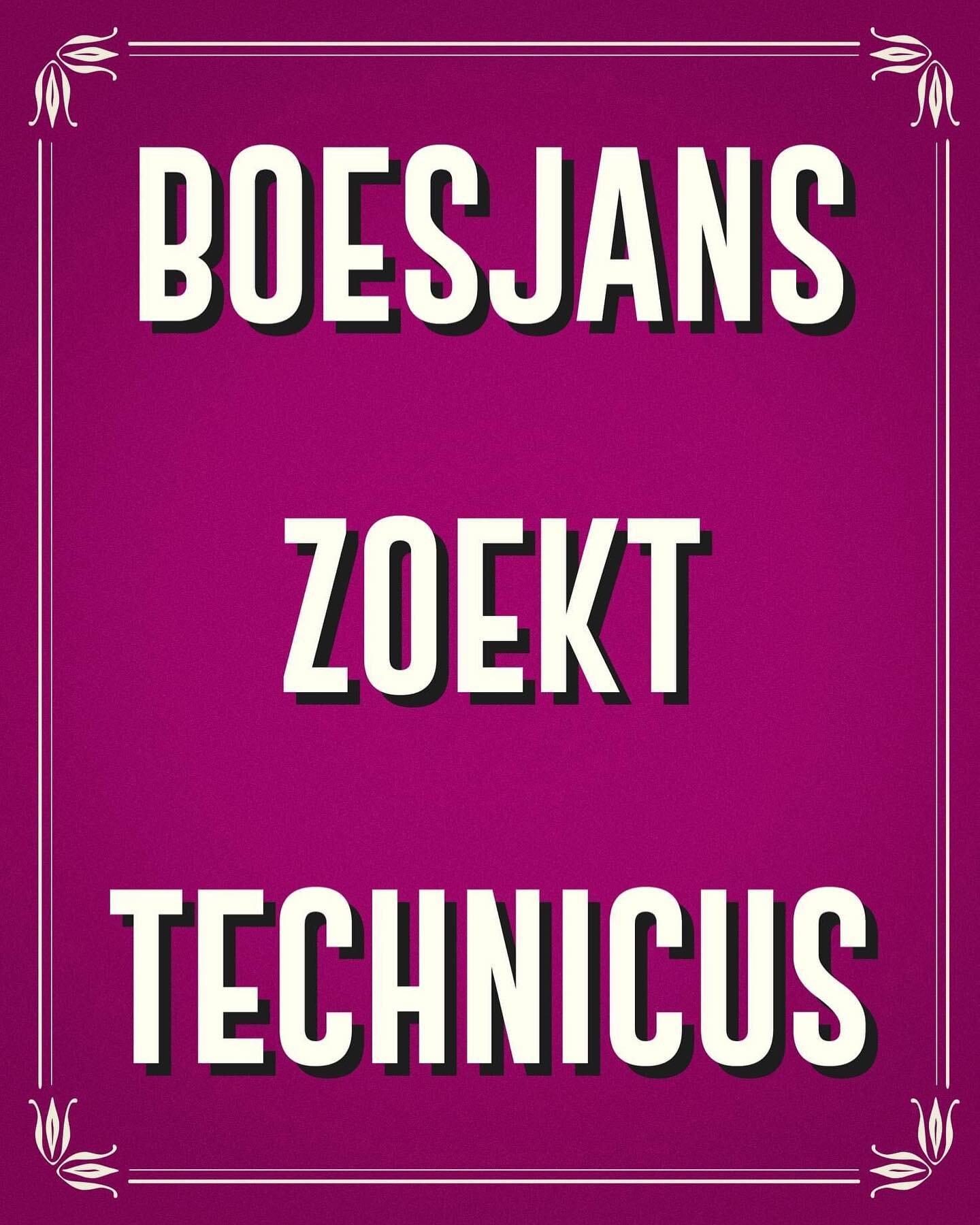 Voor onze aankomende voorstelling zijn we op zoek naar een technicus! Ben jij of ken jij er een? 

Beschikbaar op 3, 4, 13, 18, 19, 20, 21 december 2020? Stuur een mailtje naar: matthijs@boesjans.nl . 

Kijk op www.boesjans.com om iets meer over ons 