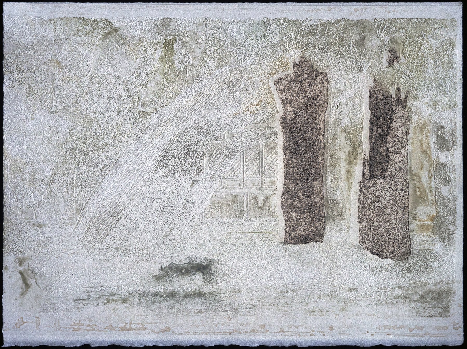   Untitled  (Chinese Willow), 2020   Watercolor monoprint with laser engraving 