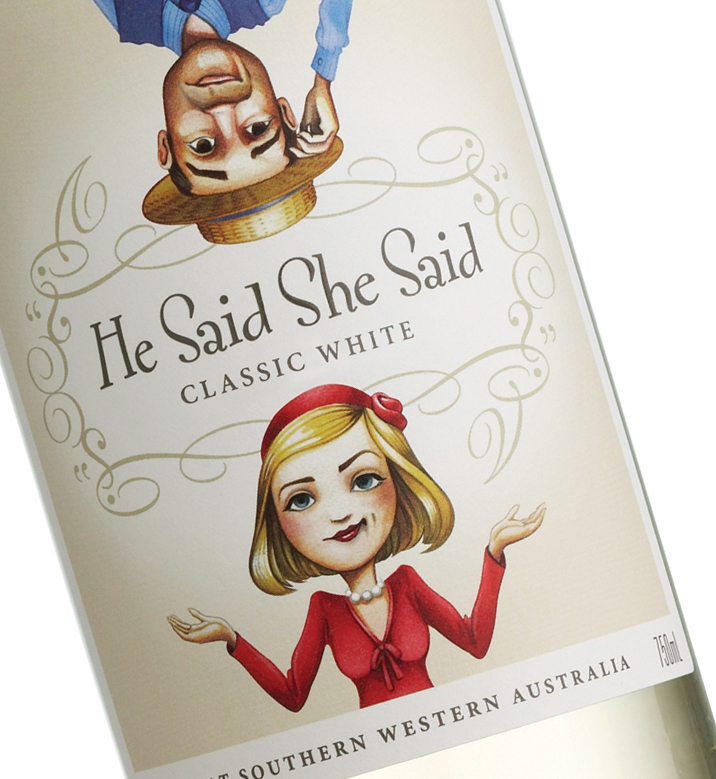 He Said She Said wine label design