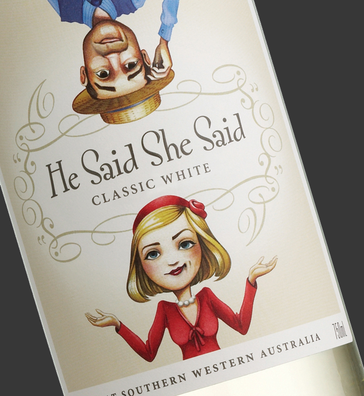 He Said She Said wine label design