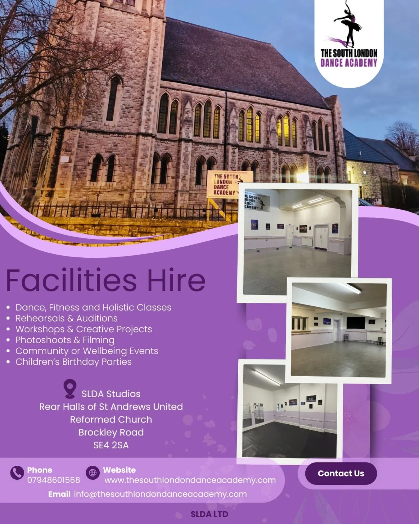 ✨ 𝐒𝐭𝐮𝐝𝐢𝐨 𝐒𝐩𝐚𝐜𝐞 𝐀𝐯𝐚𝐢𝐥𝐚𝐛𝐥𝐞! ✨

Our studios are available to hire at
𝐓𝐡𝐞 𝐒𝐨𝐮𝐭𝐡 𝐋𝐨𝐧𝐝𝐨𝐧 𝐃𝐚𝐧𝐜𝐞 𝐀𝐜𝐚𝐝𝐞𝐦𝐲.

📍 Rear Halls at St Andrew&rsquo;s United Reformed Church, Brockley Road, SE4 2SA

Perfect for children&r