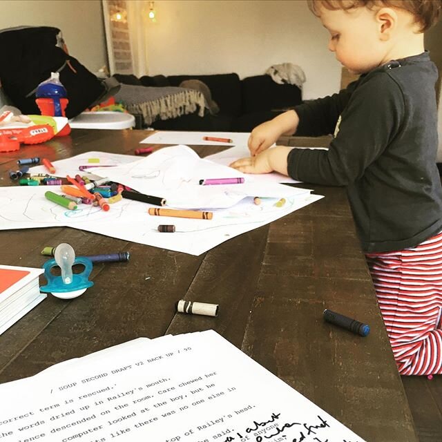 One of us is producing incoherent scribbles... the other one is playing with crayons. 
#amediting #lockdown #authorlife #bookstagram #instabook