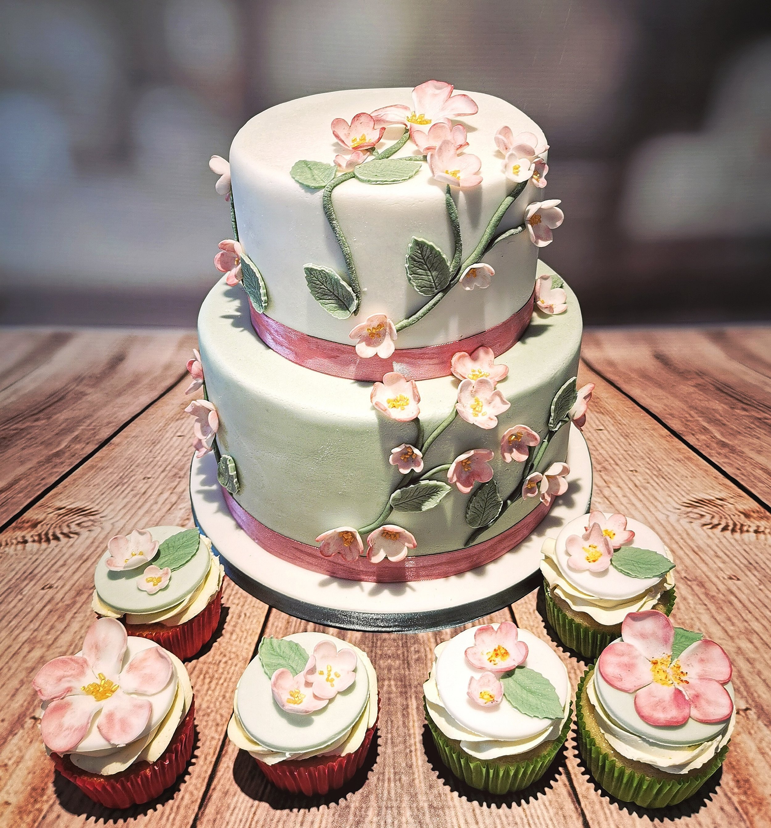 Christening cake decorated with briar roses