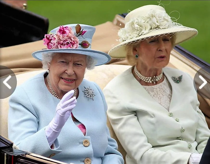 Her Majesty The Queen at Royal Ascot this year - we love the elegant combination of colours of her hat.