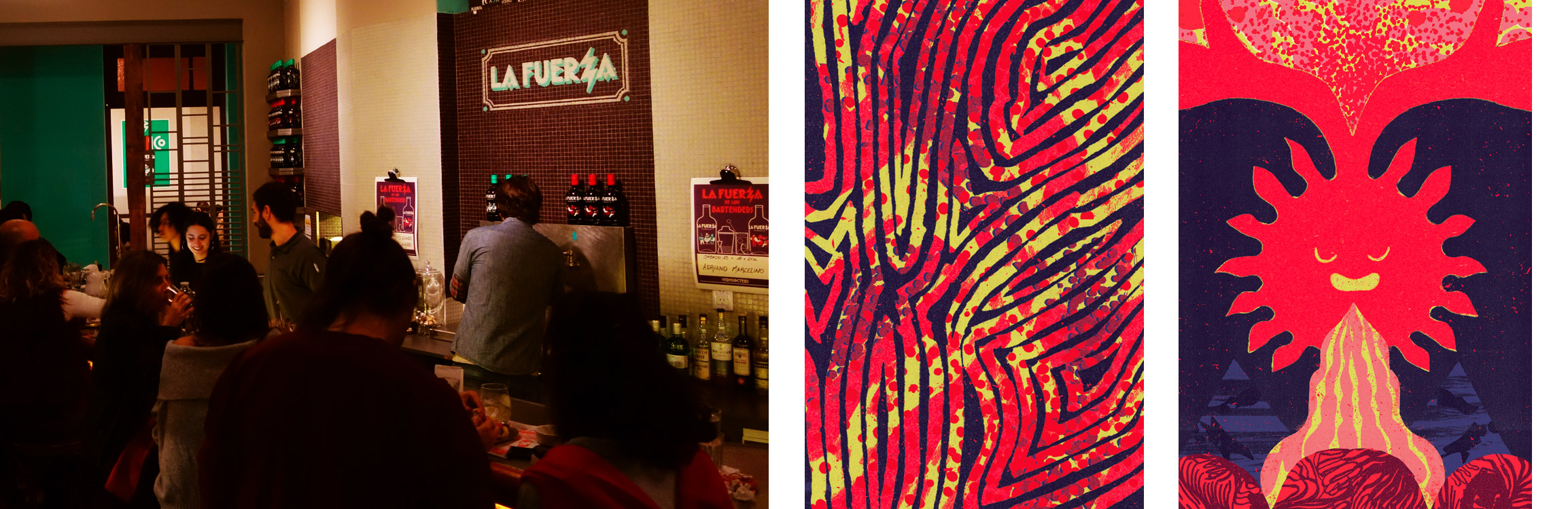 Bar “La fuerza” and detail of the poster.