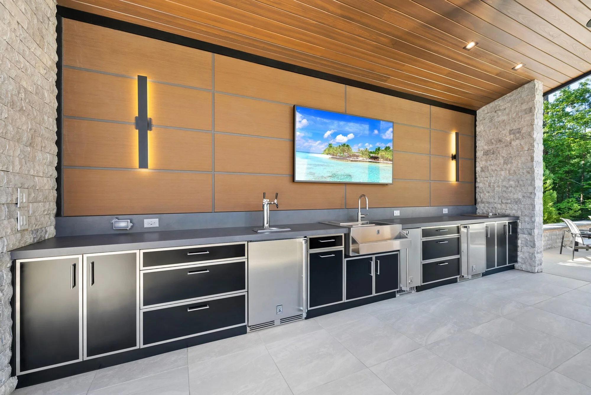 Contemporary Outdoor Kitchen Integrated Into A Covered Pool Pavilion Outdoor Kitchen Remodel in Raleigh, NC by HomeSource Design Center project photo 2
