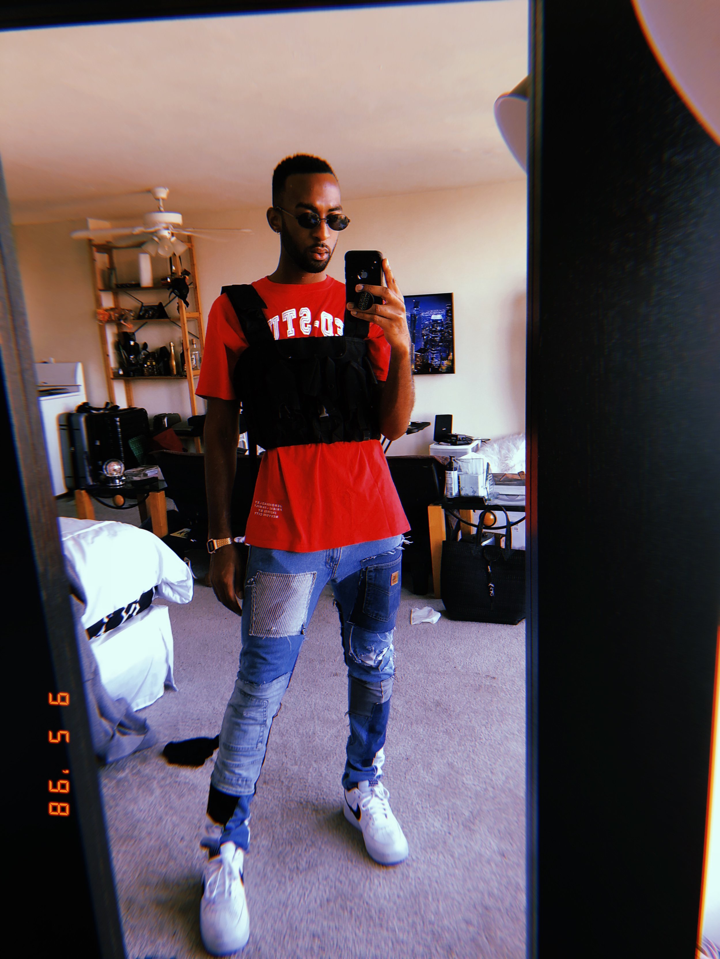 patchwork denim pants