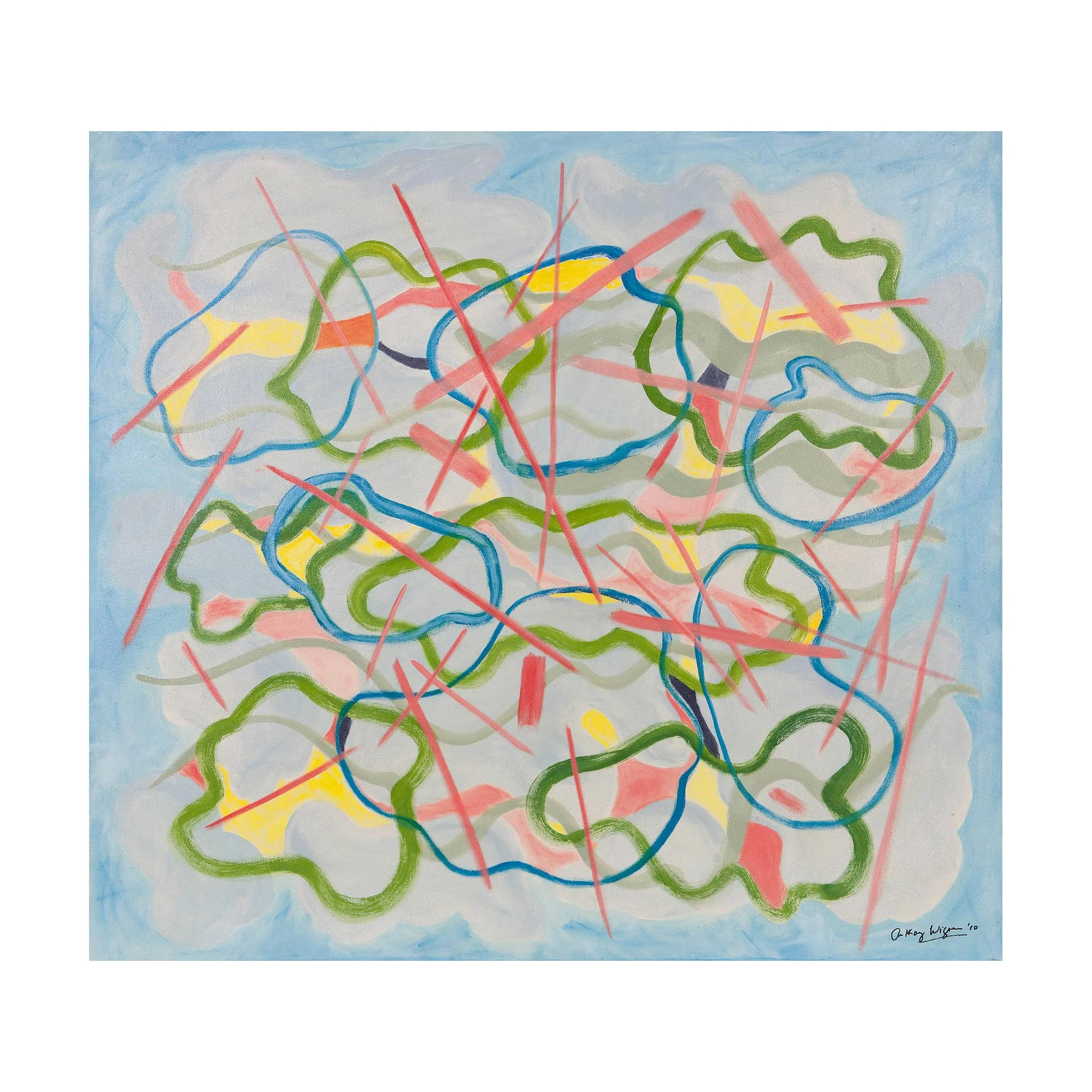 16. Blue & grey with blue & green circles & straight red lines