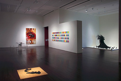 View of “Desire,” 2010. From left: James Drake, Her Tank Top , 2008; Marilyn Minter, Crystal Swallow , 2006; Adam Pendleton, Missing Emmett (materials and instructions) , 2005; Petah Coyne, Untitled #1103 (Daphne) , 2002–2003.