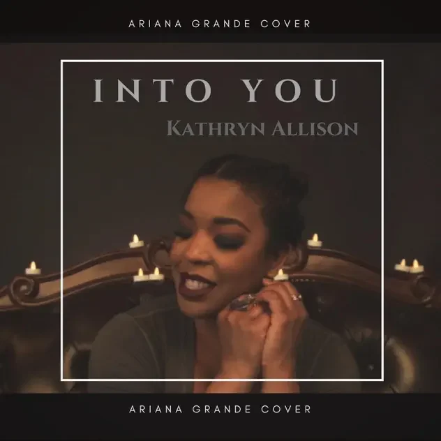 Album cover titled 'Into You' by Kathryn Allison, featuring a woman with dark hair and makeup smiling with her eyes closed, surrounded by small lit candles on a wooden headboard.