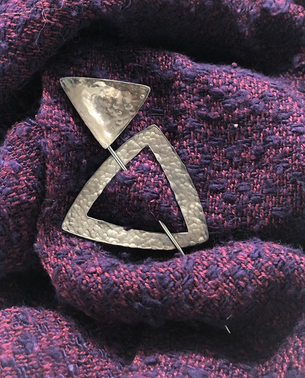 Hammered Triangular Scarf Pin — Silver Labyrinth Design