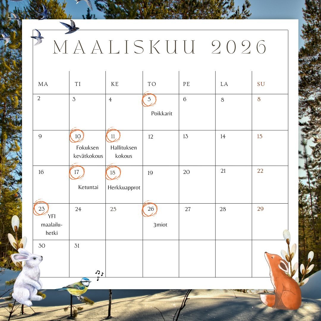 ENGLISH SWIPE AND BELOW

Kev&auml;t on t&auml;&auml;ll&auml; ja niin on my&ouml;s maaliskuun save the date -kalenteri. 🌱☀️
Huomioithan, ett&auml; muutokset ovat mahdollisia. Ajankohtaiset tiedot l&ouml;yd&auml;t jokaisen tapahtuman omasta postaukses