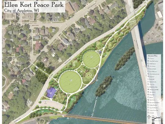 Concept B. Includes Cantilevered overlook, expanded parking and Large Multipurpose facility for classes and events