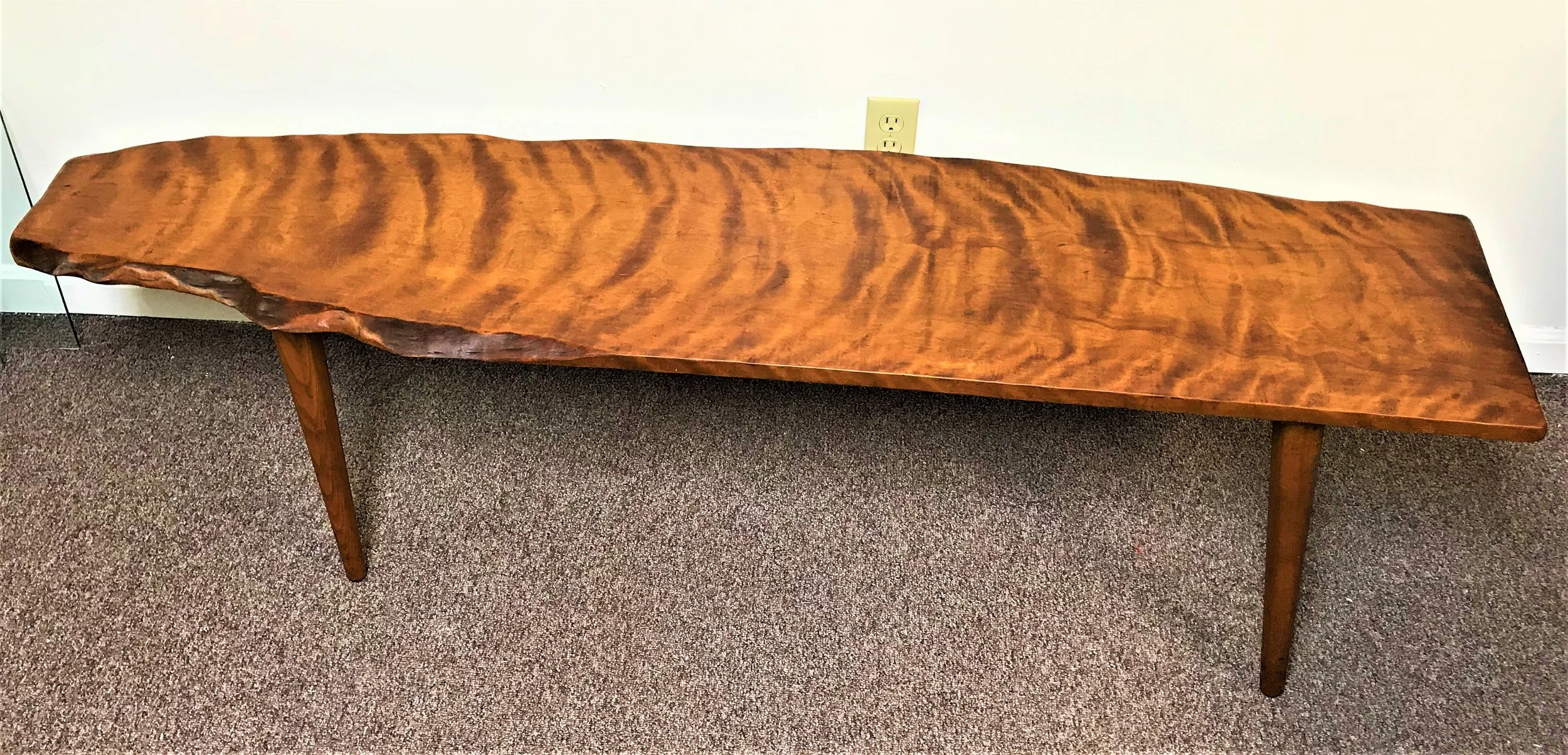 Live edge bench mid century cherry slab