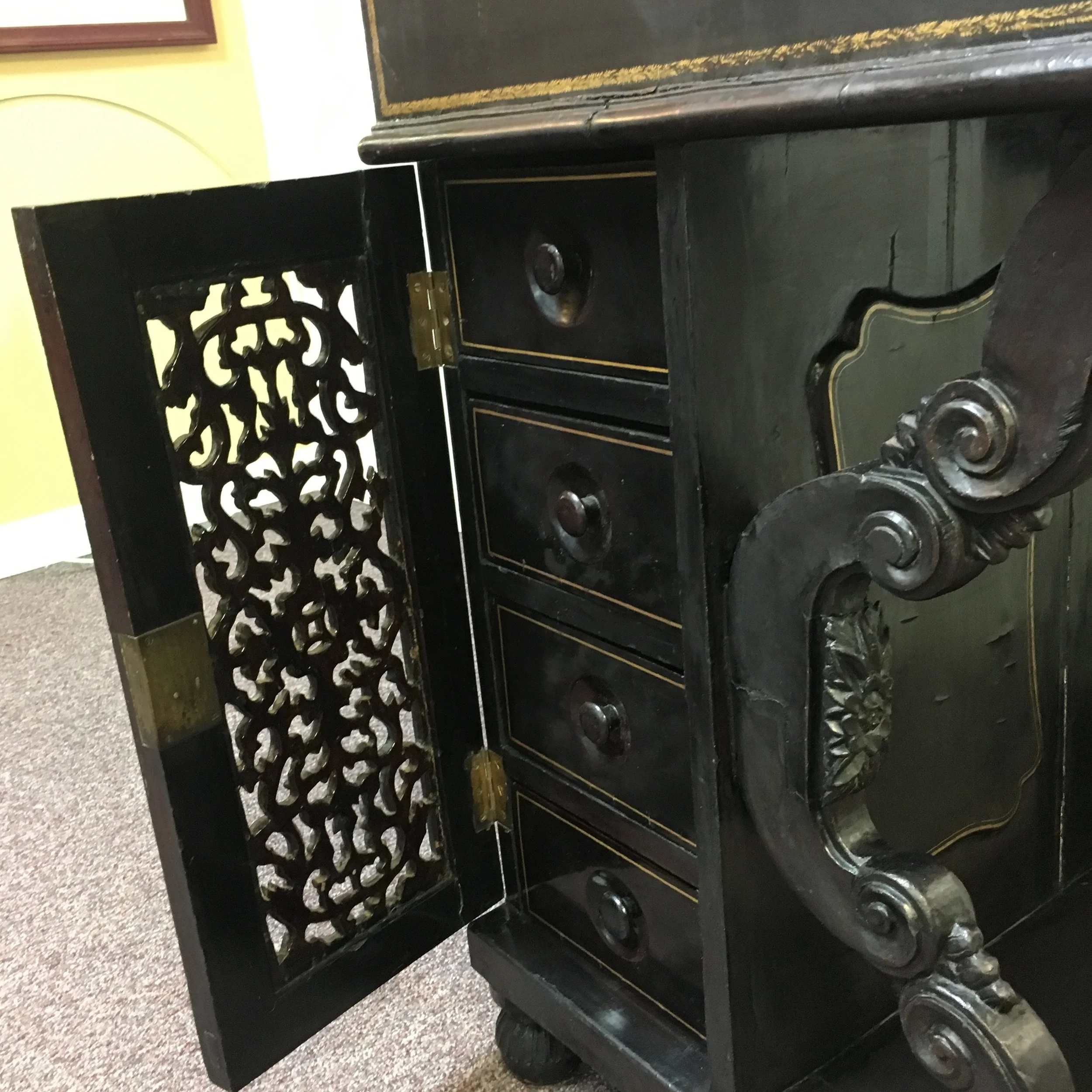 Asian Black Lacquered Davenport Desk  Ardesh